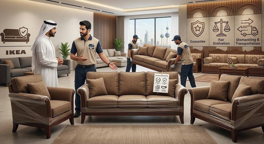 فريق عمل متخصص يقوم بمعاينة وتقييم وشراء الأثاث المستعمل بحالة جيدة ضمن خدمات شراء الاثاث المستعمل بالنسيم لضمان تقديم أفضل الأسعار للعملاء.