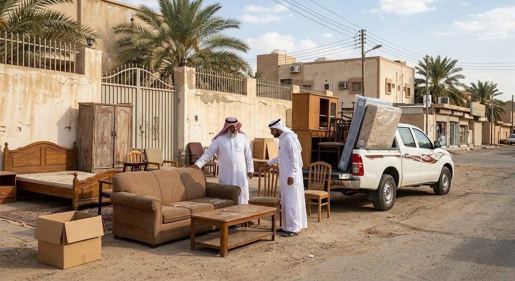 فريق عمل محترف يقوم بفحص وتقييم الأثاث المنزلي بعناية ضمن خدمات شراء الاثاث المستعمل حي الصحافة بالرياض لضمان تقديم أفضل الأسعار وتوفير تجربة مريحة وسريعة.